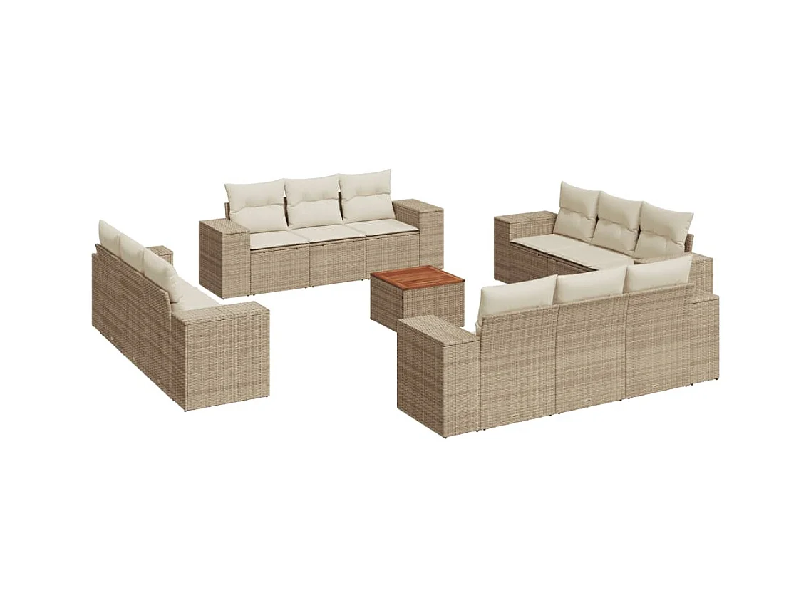 Salon de jardin avec coussins 13 pcs beige résine tressée