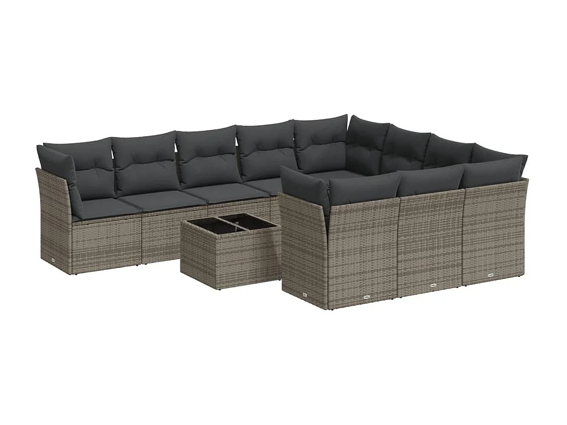 Salon de jardin 11 pcs avec coussins gris résine tressée