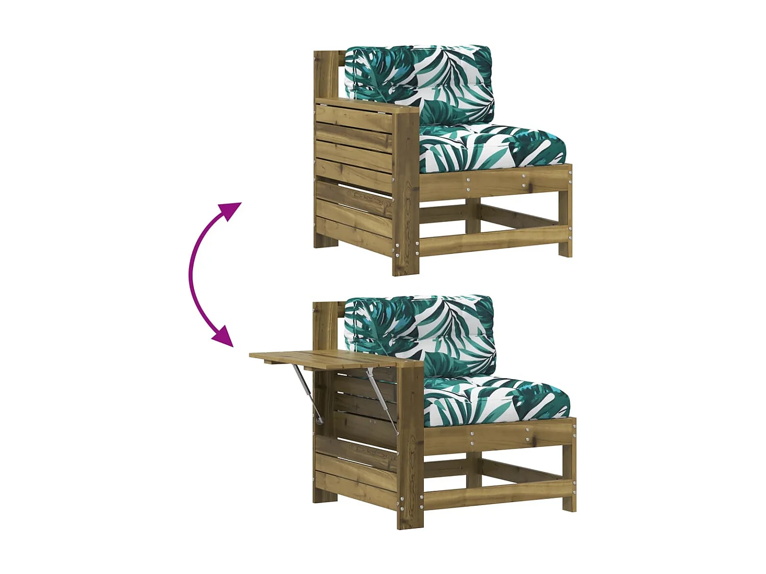 Canapé de jardin accoudoir avec coussin bois de pin imprégné