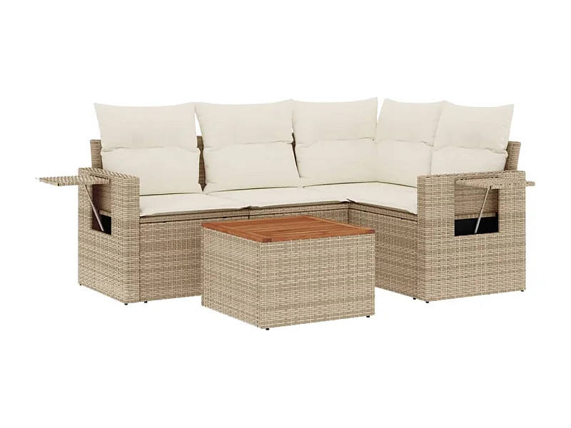 Salon de jardin avec coussins 5 pcs beige résine tressée