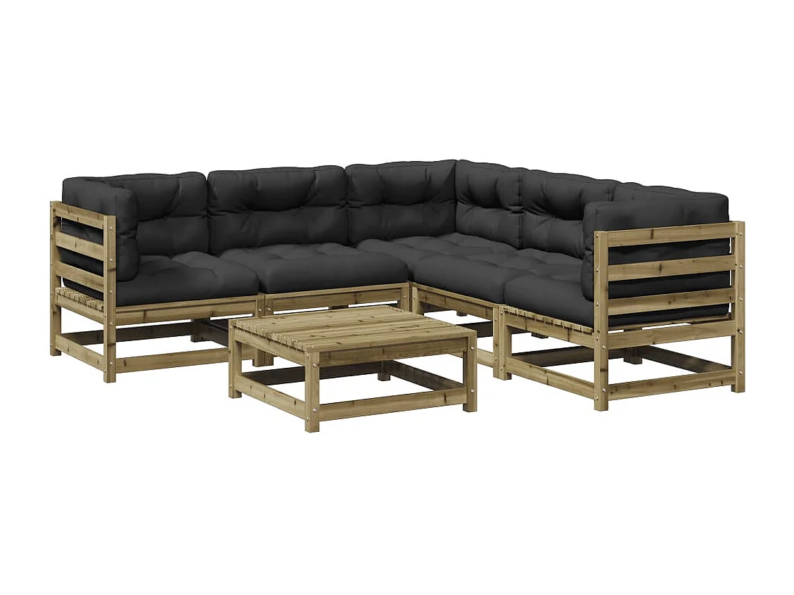 vidaXL Juego de sofás jardín 6 pzas con cojines madera pino impregnada Marrón