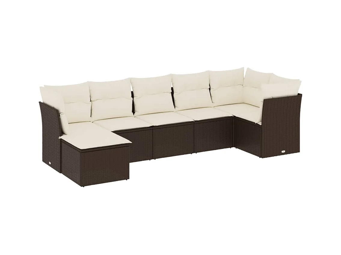 Salon de jardin avec coussins 7 pcs marron résine tressée