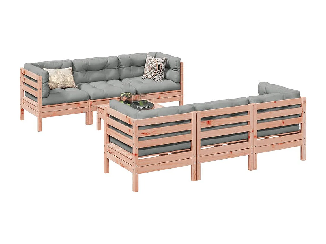Salon de jardin 7 pcs et coussins bois massif sapin de douglas