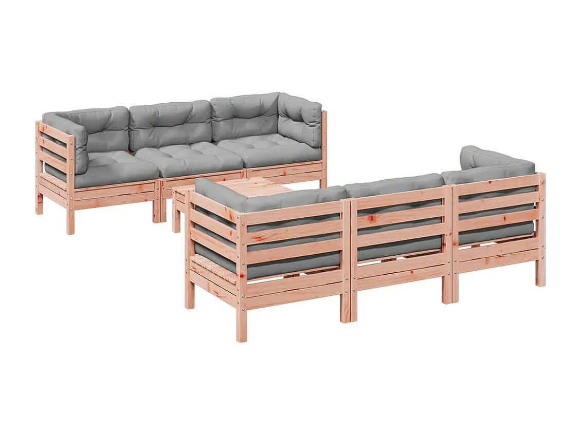 Salon de jardin 7 pcs et coussins bois massif sapin de douglas