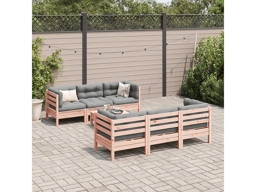 Salon de jardin 7 pcs et coussins bois massif sapin de douglas