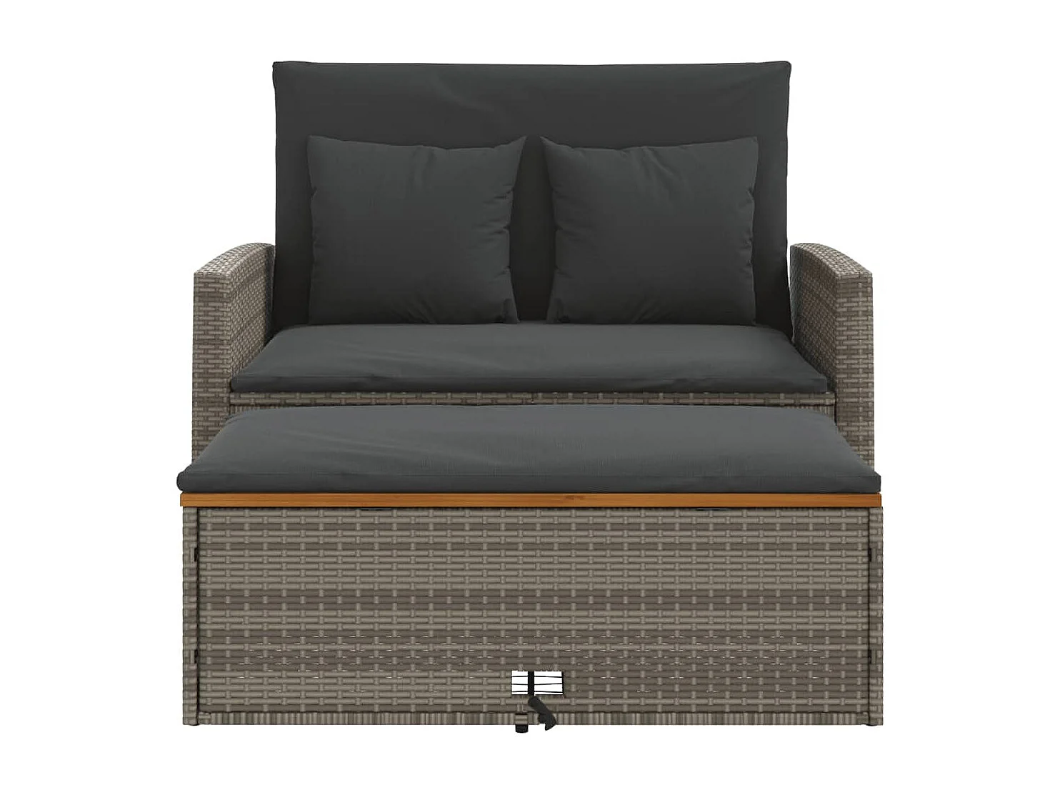 Canapé de jardin 2 places coussins gris résine tressée&acacia