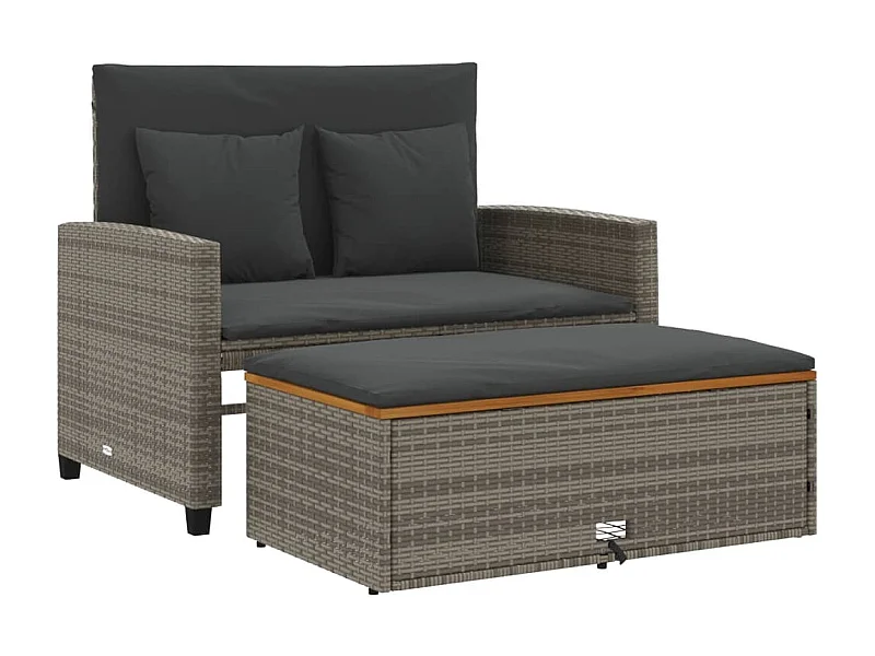 Canapé de jardin 2 places coussins gris résine tressée&acacia