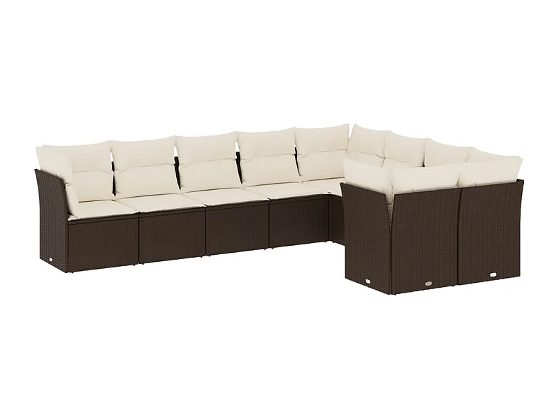 Salon de jardin avec coussins 9 pcs marron résine tressée