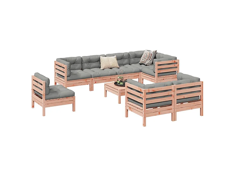 Salon de jardin 9 pcs avec coussins sapin de douglas solide