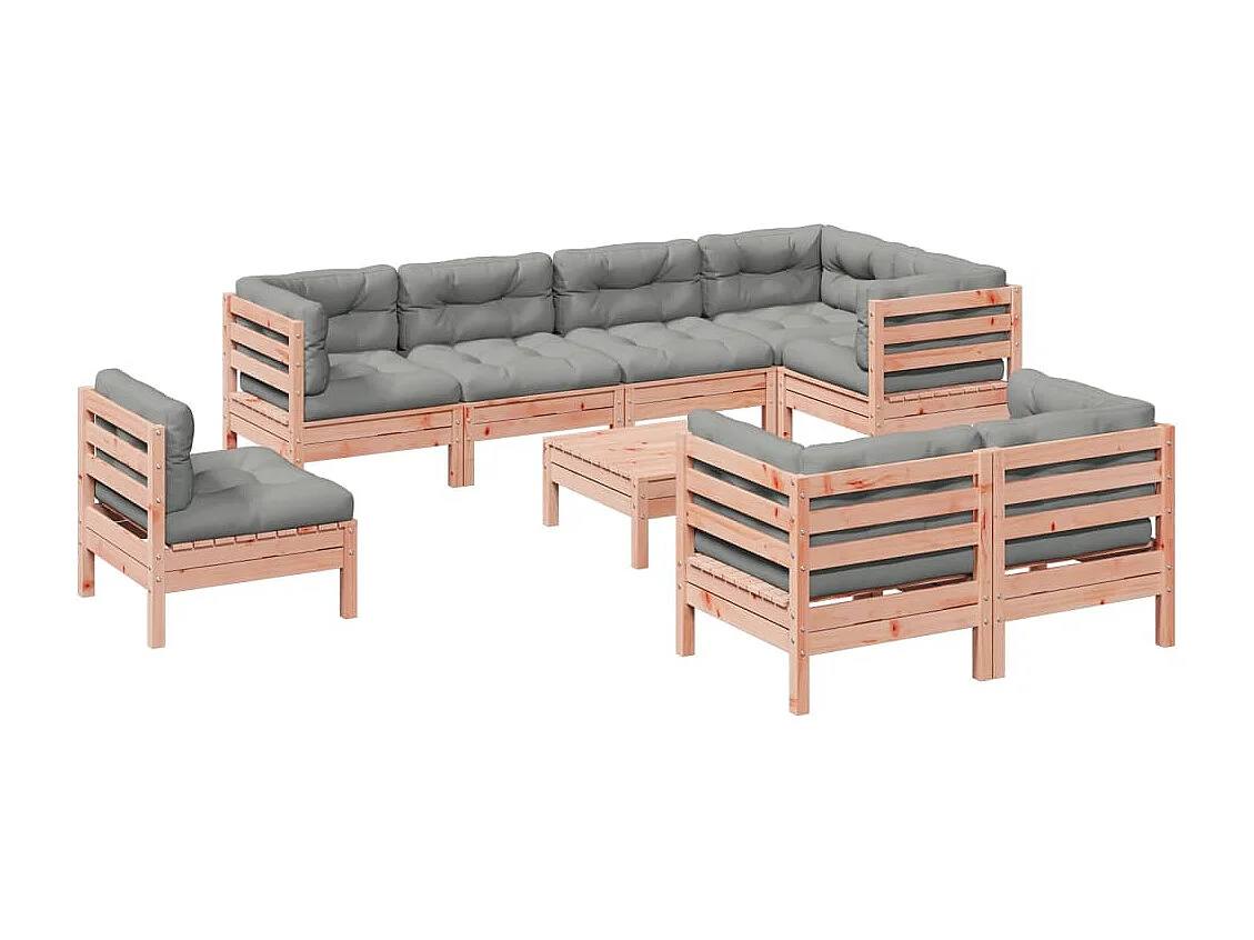 Salon de jardin 9 pcs avec coussins sapin de douglas solide