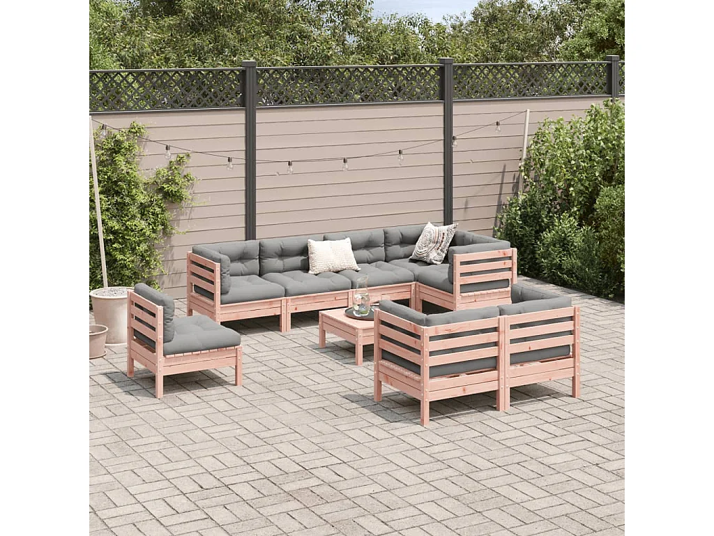 Salon de jardin 9 pcs avec coussins sapin de douglas solide