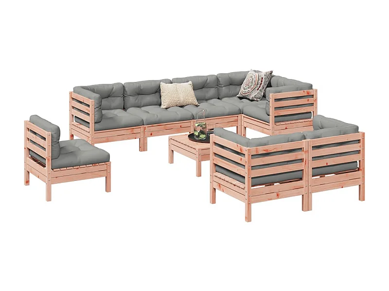 Salon de jardin 9 pcs avec coussins sapin de douglas solide