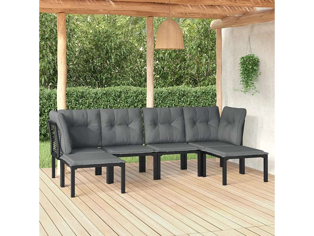 Salon de jardin 6 pcs noir et gris résine tressée