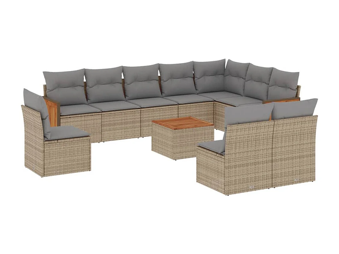 Salon de jardin 11 pcs avec coussins beige résine tressée