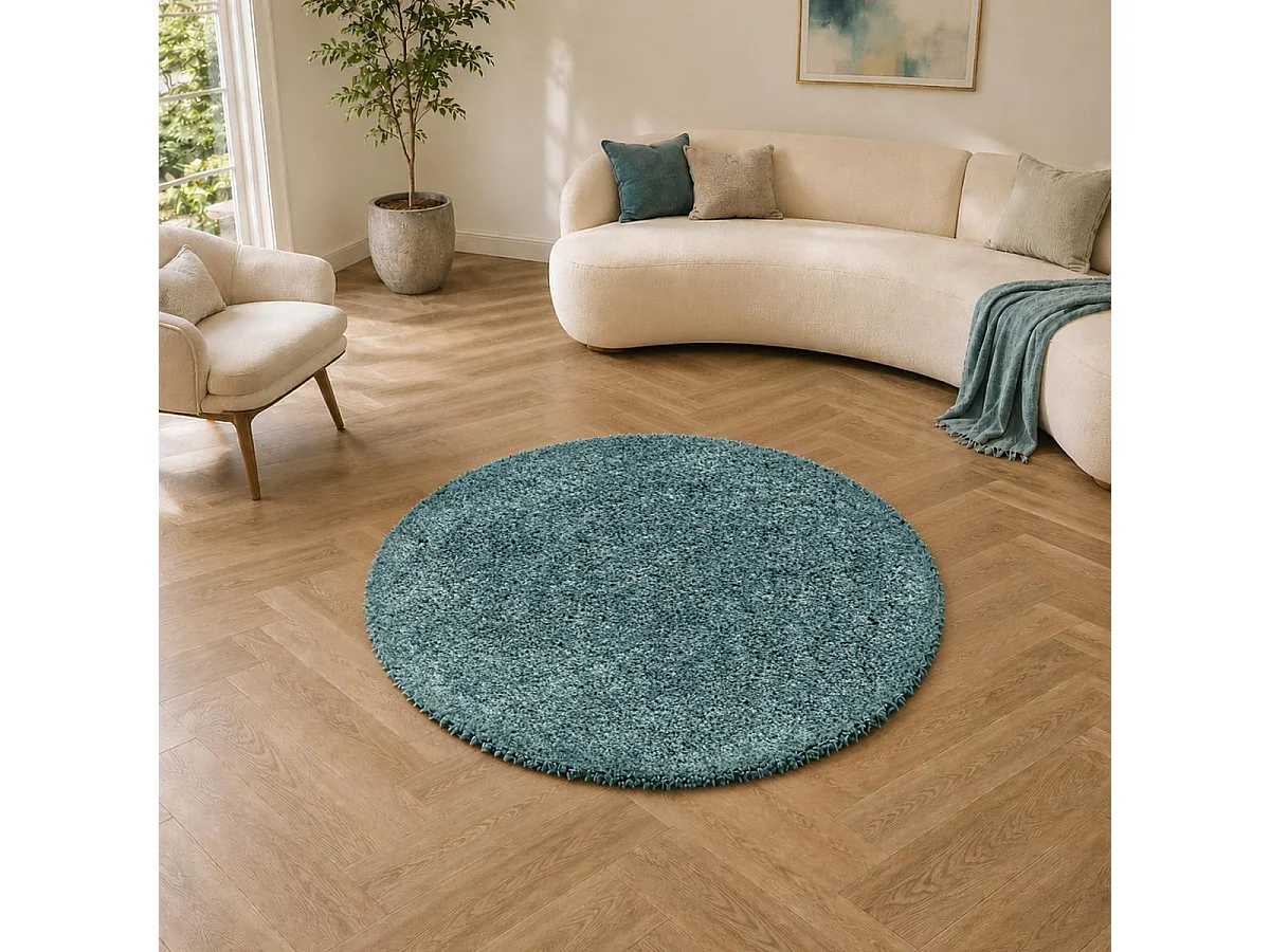 Tapis rond poils longs shaggy tissé motif uni UNI I