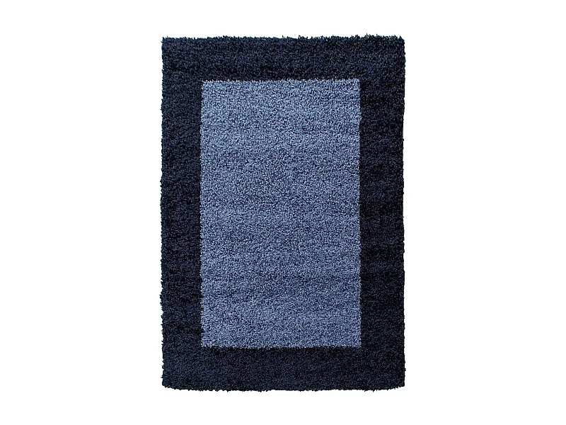 Tapis poils longs shaggy 240x340 rectangle tissé bleu et bleu foncé