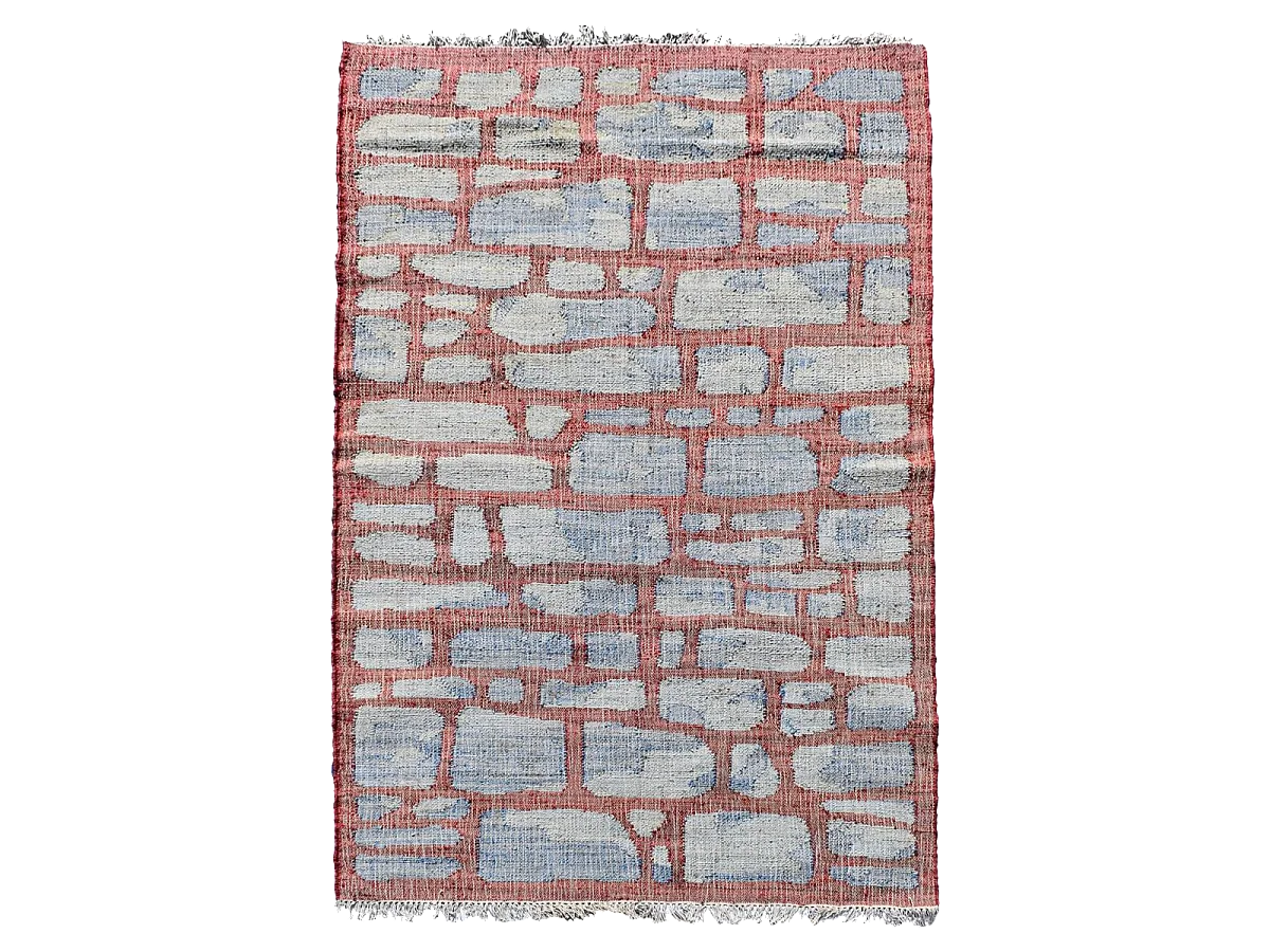 Tapis en jute 120x170 fait à la main bleu et gris JUTAP