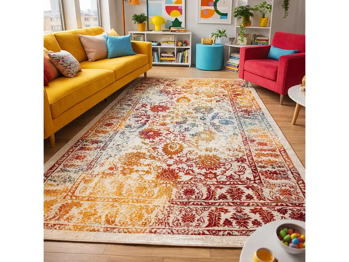 Tapis oriental 80x150 rectangle multicolore tissé motif ancestral DESTRUCT 1