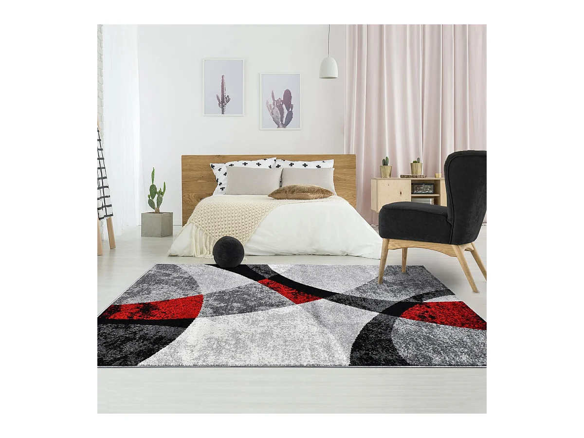 tapis chambre 150x220 tissé rouge et gris rectangle motif géométrique RADULE