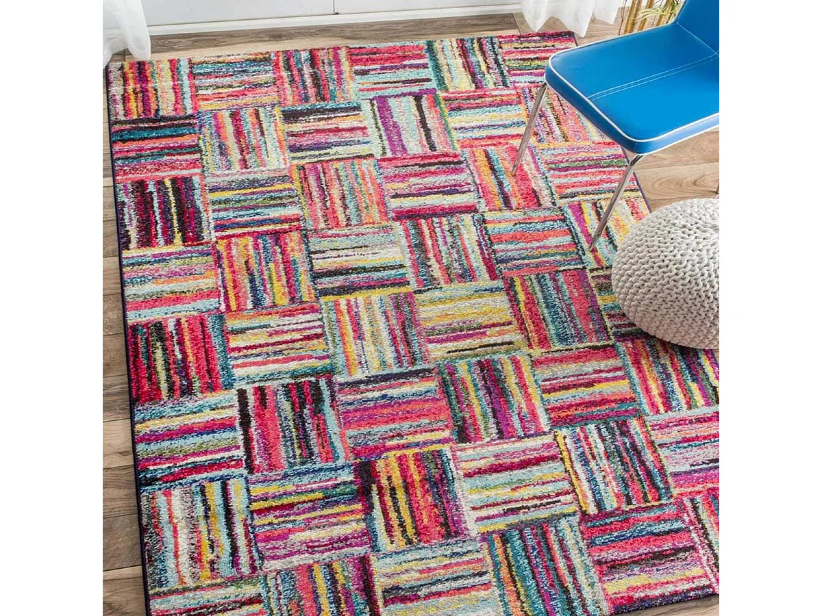 tapis salon 160x230 tissé multicolore rectangle motif géométrique LYN6 BRIK