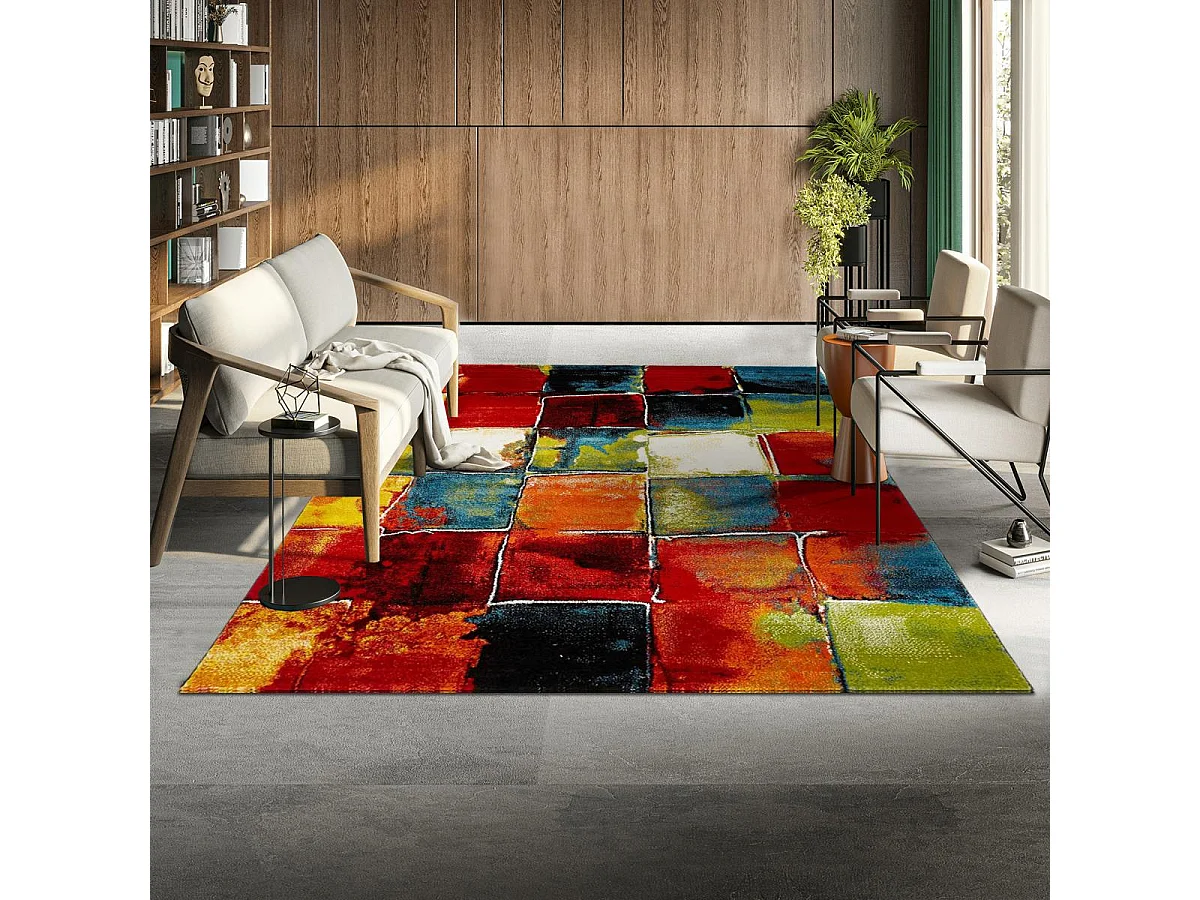 tapis entrée 40x60 tissé multicolore rectangle motif géométrique LYN8 BELO 2