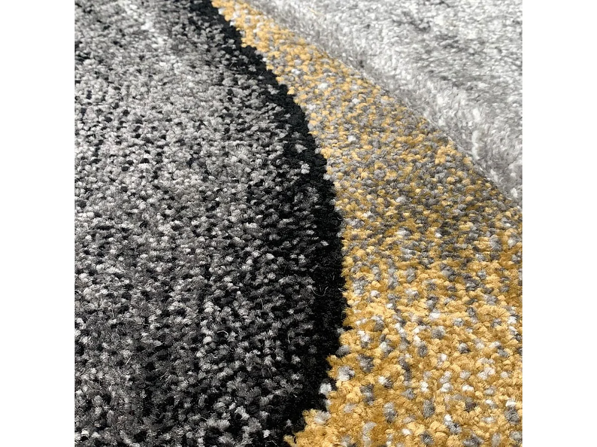 tapis salle à manger 280x380 tissé jaune et gris rectangle motif géométrique