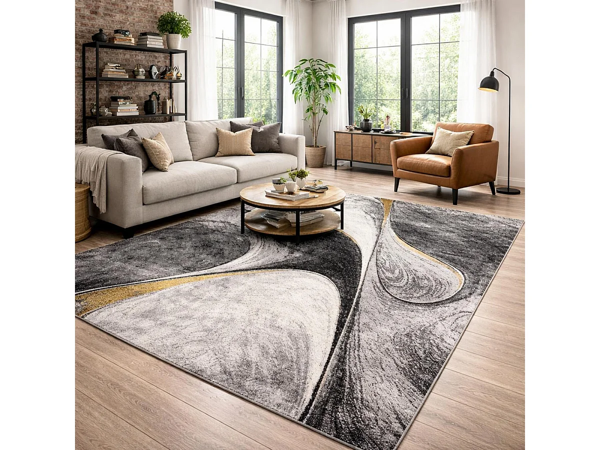 tappeto per sala da pranzo 280x380 motivo geometrico rettangolare intrecciato giallo e grigio