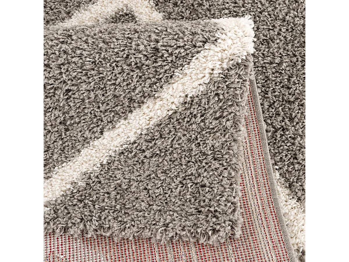 Tapis longs poils shaggy 200x290 rectangle tissé gris motif scandinave