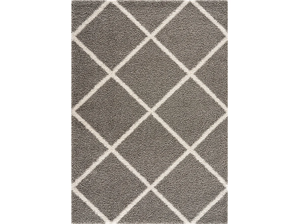 Tapis longs poils shaggy 200x290 rectangle tissé gris motif scandinave