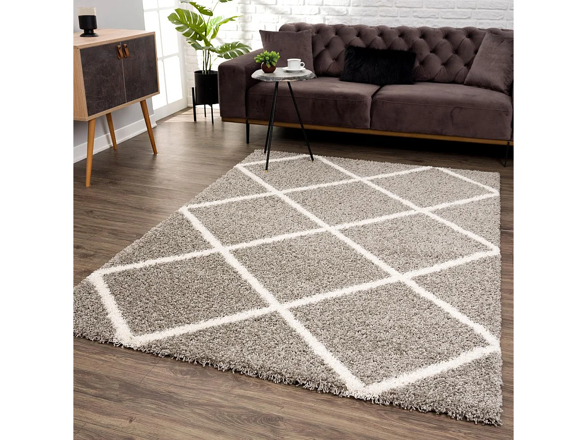 Tappeto Shaggy a pelo lungo 200x290 rettangolo intrecciato grigio motivo scandinavo