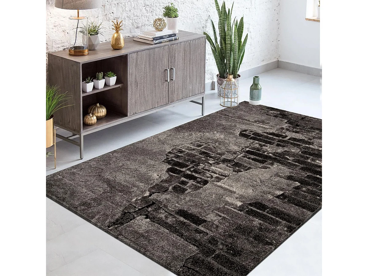 tapis chambre 120x170 tissé gris clair et gris foncé motif géométrique