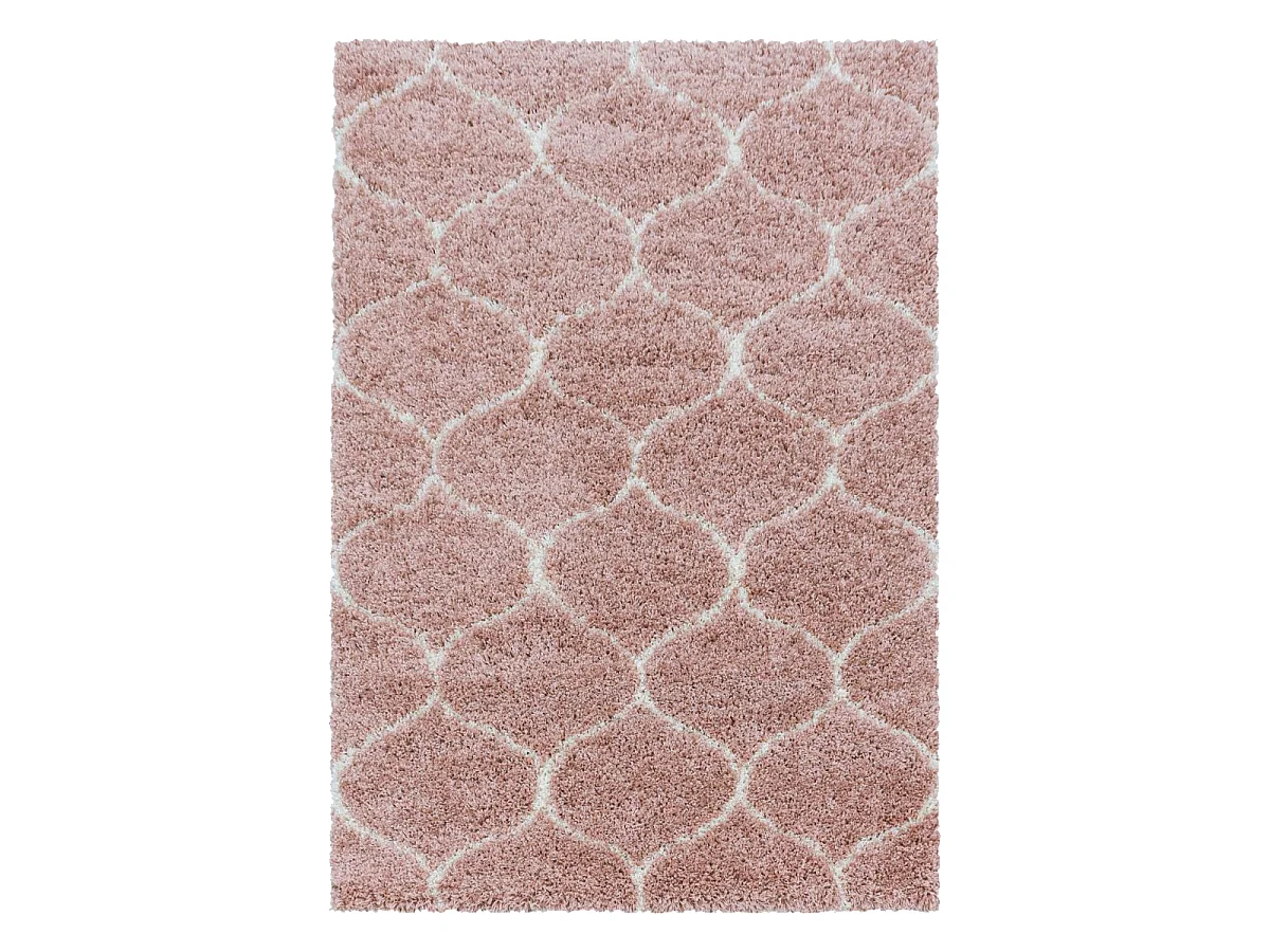 Tapis shaggy 80x250 rectangle tissé rose crème et me motif scandinave