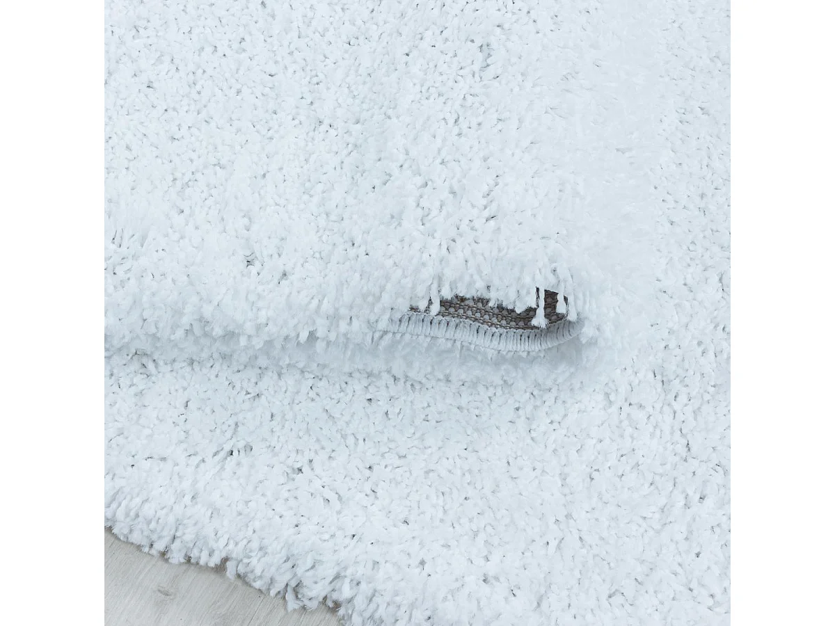 Tapis poils longs shaggy Ø200cm rond tissé blanc motif uni UNI I