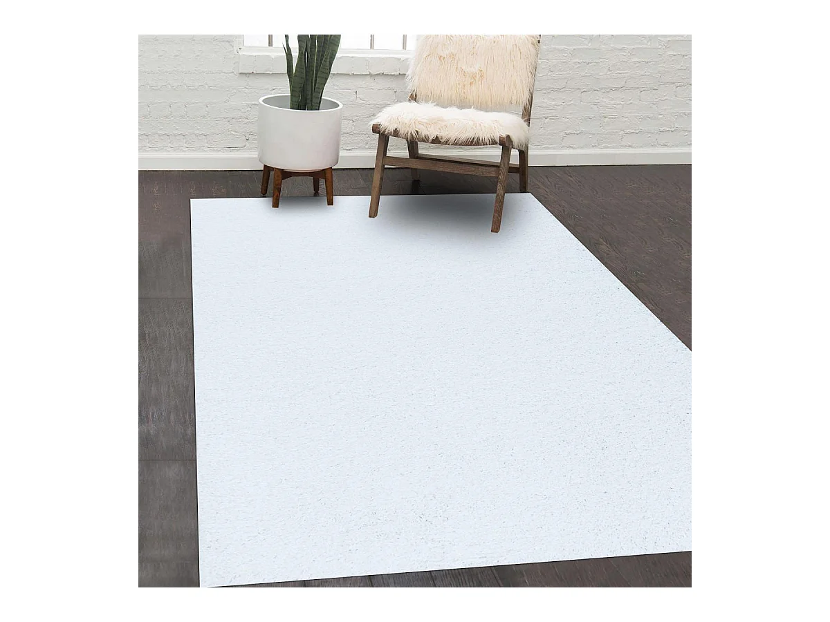Tapis poils longs shaggy Ø200cm rond tissé blanc motif uni UNI I