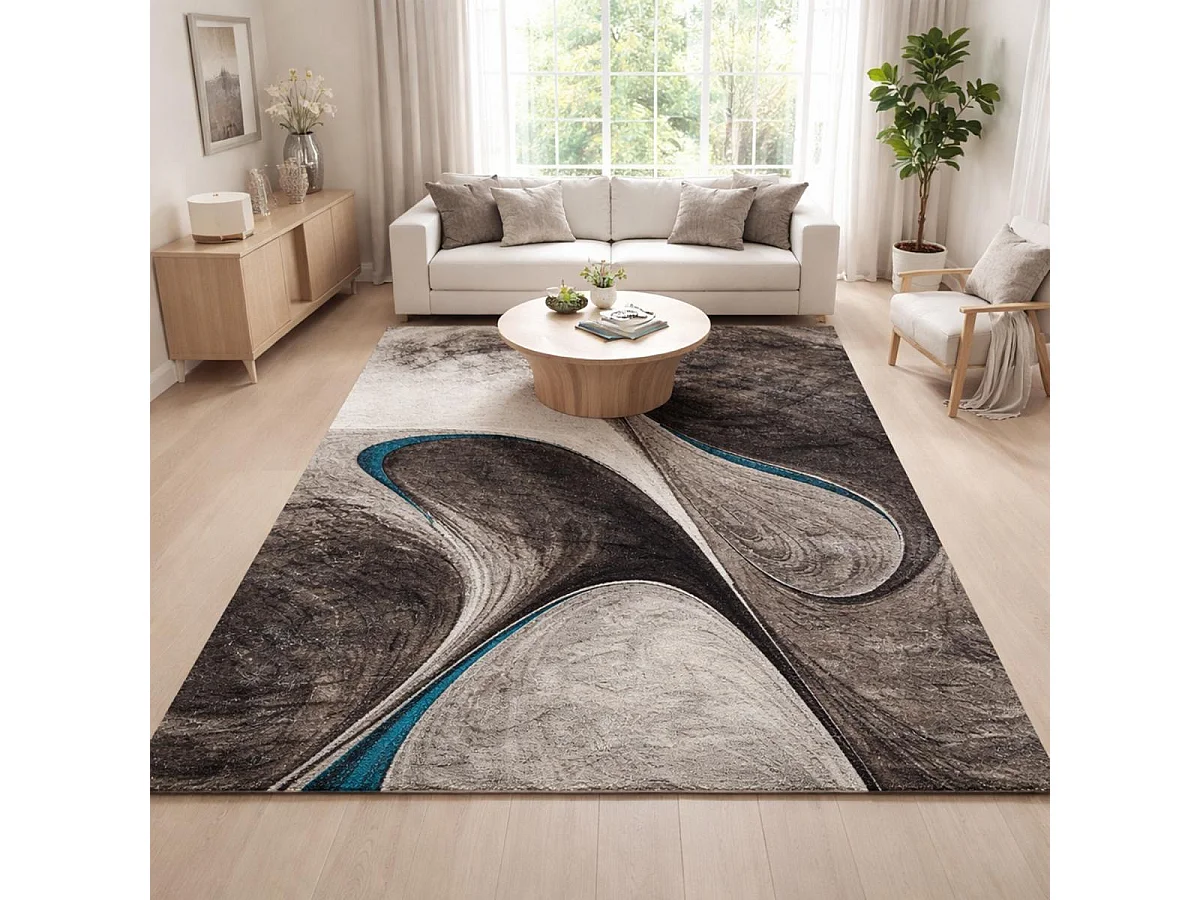 tappeto da soggiorno 200x290 intrecciato motivo geometrico rettangolo nero MADILA