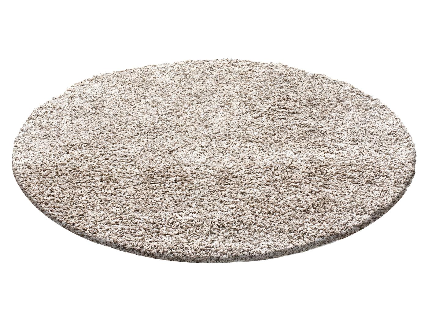 Tapis shaggy 200x200 cm Rond SHAGGY LI Beige Salle à manger adapté au chauffage par le sol