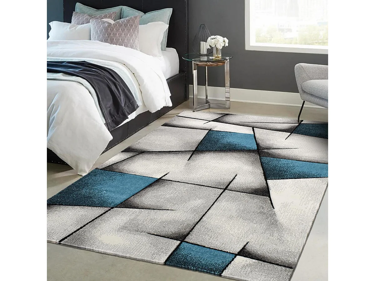 Tapis salon 200x290 cm Rectangulaire BRILLANCE 660-80 Bleu Salle à manger adapté au chauffage par le sol