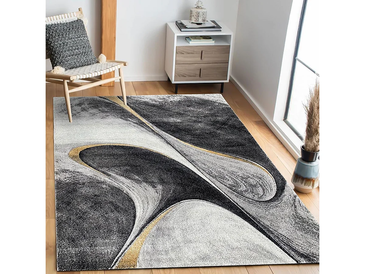 tapis entrée 60x110 tissé jaune et gris rectangle motif géométrique LYN8 MADILA