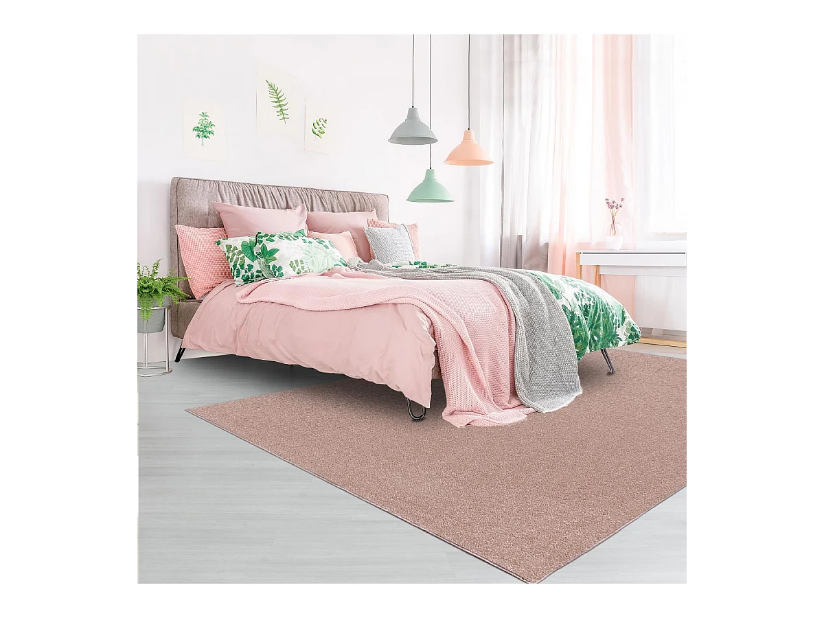 tapis salon 200x290 tissé rose rectangle motif uni SOULA