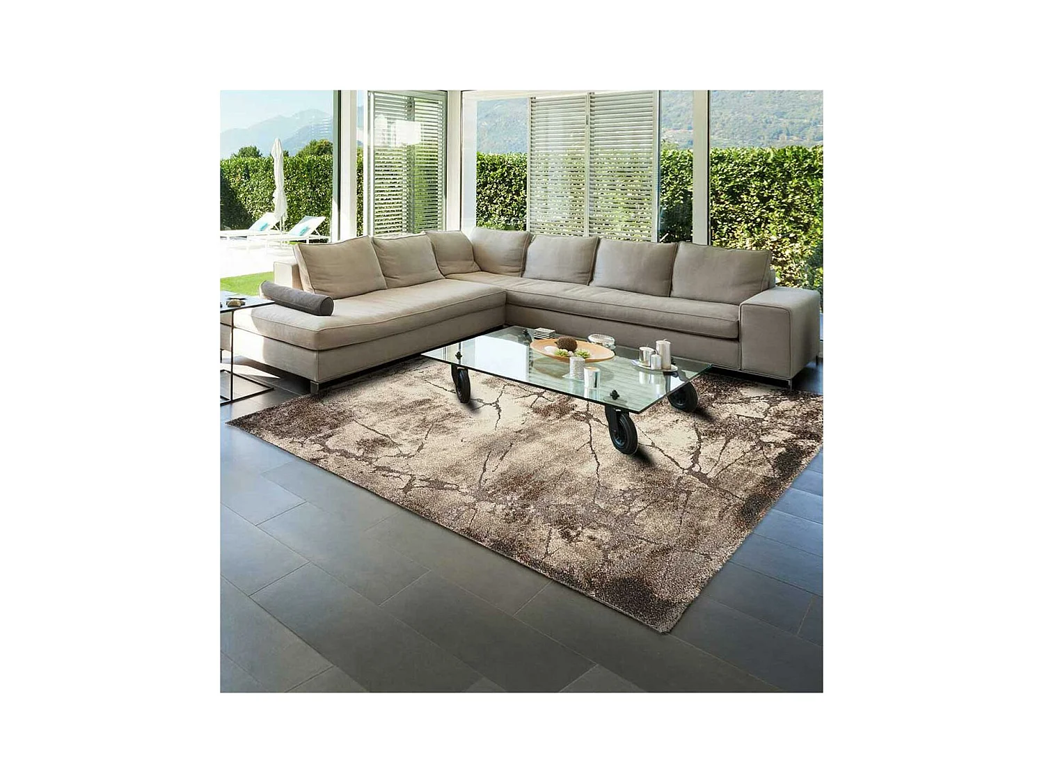 tapis salon 160x230 tissé gris rectangle motif abstrait TERSORE