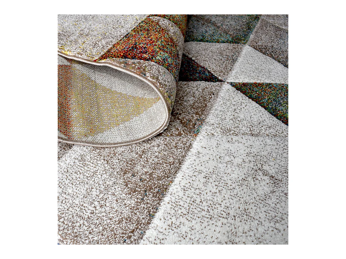 tapis salon 140x200 tissé beige rectangle motif géométrique LYN8 BELO 19