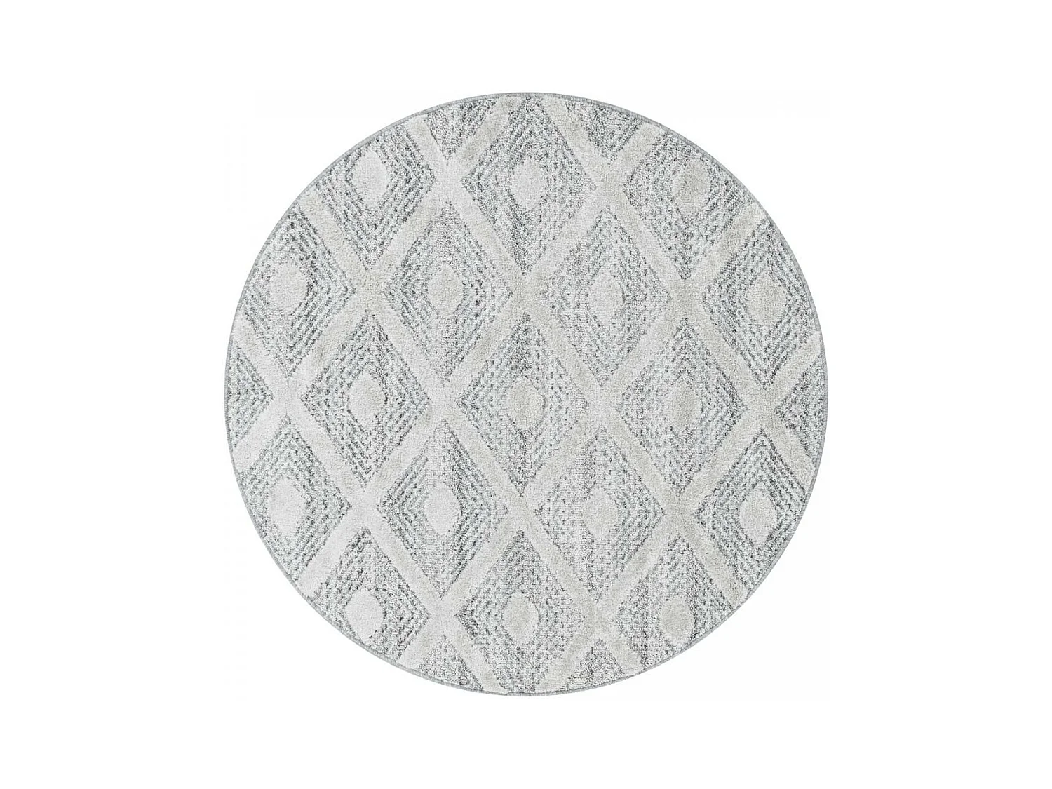 tapis chambre Ø160cm tissé gris et blanc rond motif scandinave PISTIOUM