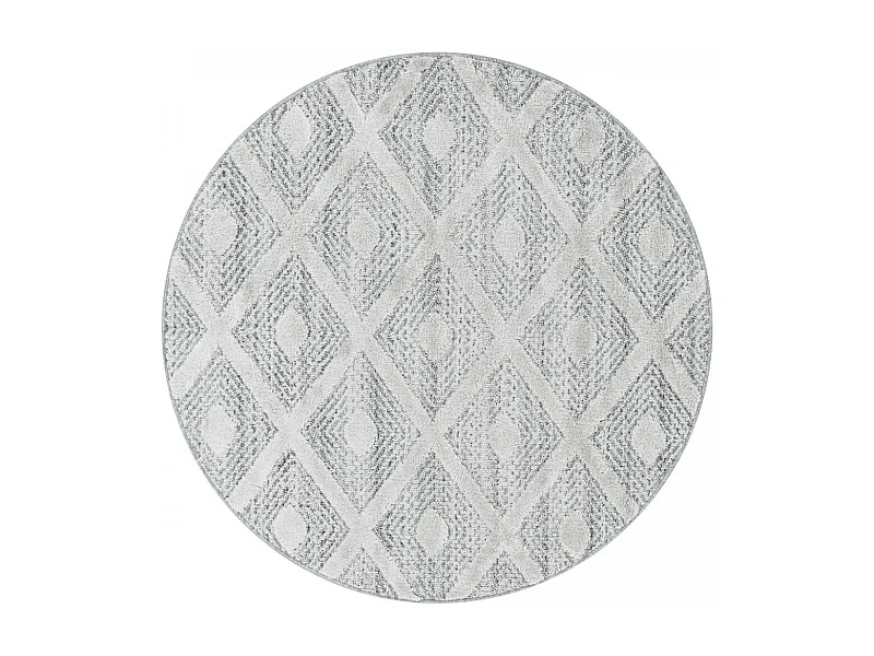tapis chambre Ø160cm tissé gris et blanc rond motif scandinave PISTIOUM