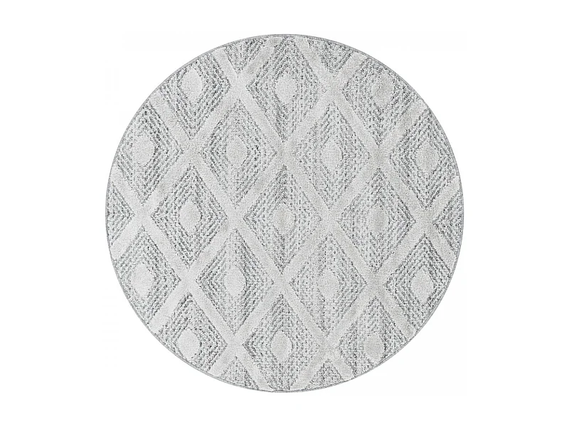 Tapis rond de chambre Ø160cm tissé gris et blanc rond motif scandinave PISTIOUM