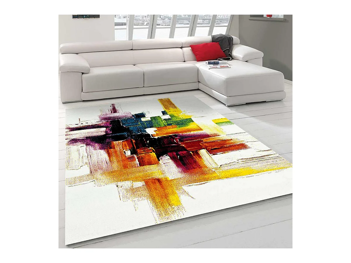 tapis grand salon 280x380 tissé crème rectangle motif abstrait LYN8 BELO 3