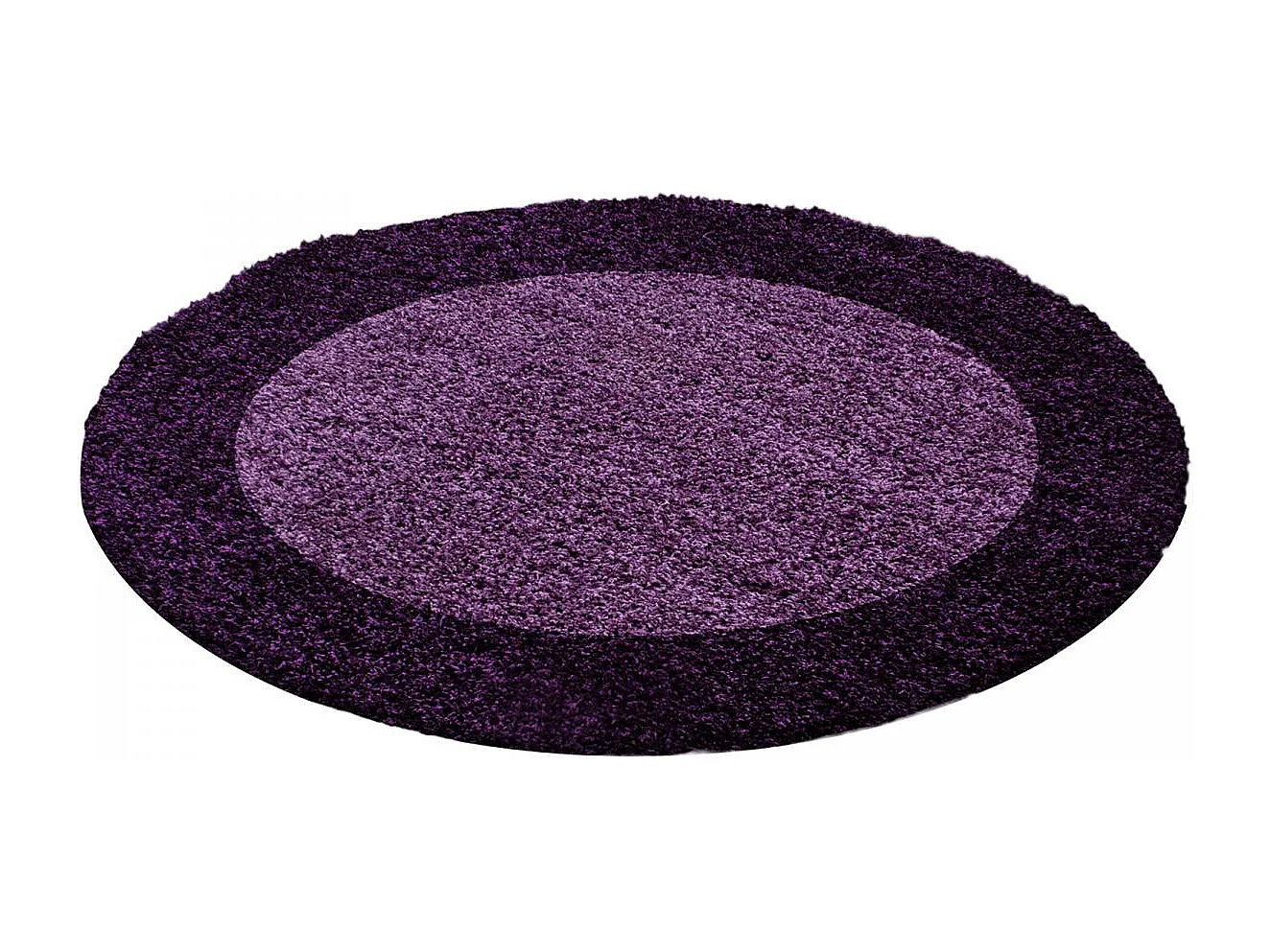 Tapis rond poils longs shaggy Ø200cm tissé violet et pourpre motif simple