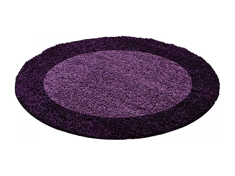 Tapis rond poils longs shaggy Ø200cm tissé violet et pourpre motif simple