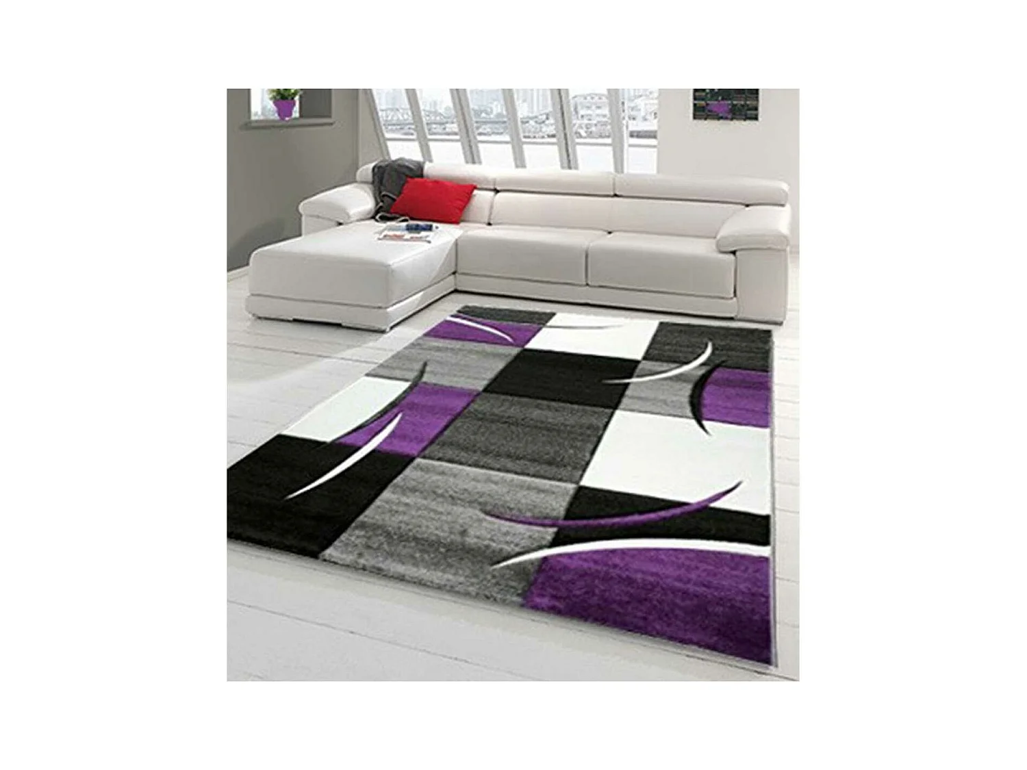 tapis salle à manger 200x290 tissé violet rectangle motif géométrique DI 65