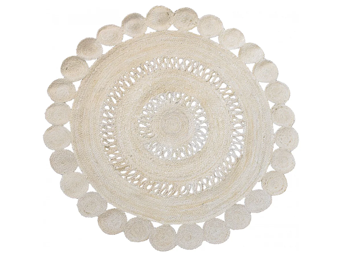 Tapis rond Ø120cm fait à la main en jute motif uni pour salon ESPRIT