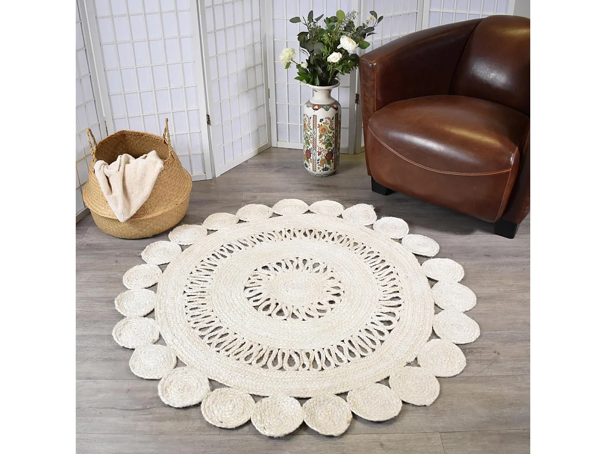 Tappeto rotondo Ø120cm realizzato a mano in juta a tinta unita per soggiorno ESPRIT